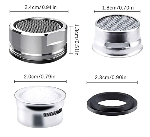 3 Pack Kitchen Faucet Aerator, ZYLONE 0.94 Inch 24mm Faucet Aerators Replacement Parts with Brass Shell,Male Thread Aerator Faucet Filter with Gasket For Kitchen (Silver)