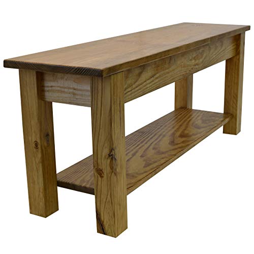 Golden Oak Farmhouse Bench with Shelf