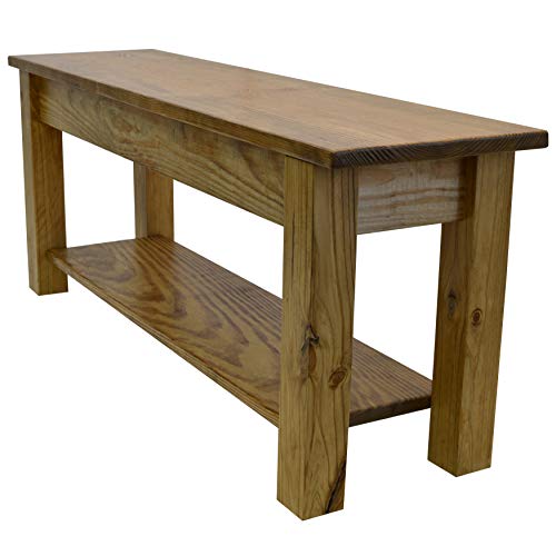 Golden Oak Farmhouse Bench with Shelf