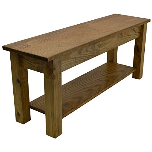 Golden Oak Farmhouse Bench with Shelf