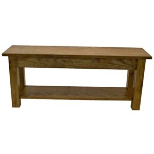 Golden Oak Farmhouse Bench with Shelf