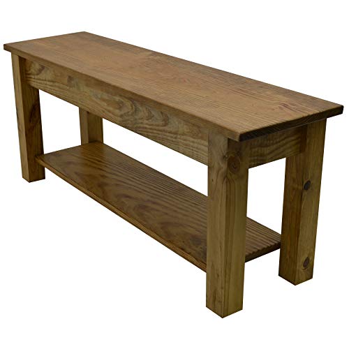 Golden Oak Farmhouse Bench with Shelf