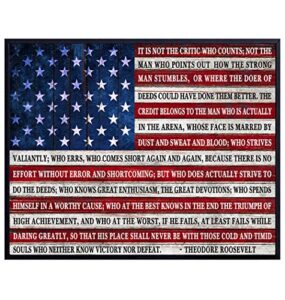 teddy roosevelt man in the arena quote poster print - 8x10 daring greatly wall art room decor - unique inspirational motivational gift - patriotic american flag plaque - unframed