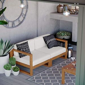 modway eei-4256-nat-whi-set upland patio teak wood 2-piece sectional sofa loveseat, natural white