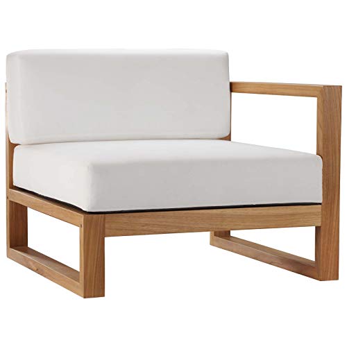 Modway EEI-4256-NAT-WHI-SET Upland Patio Teak Wood 2-Piece Sectional Sofa Loveseat, Natural White