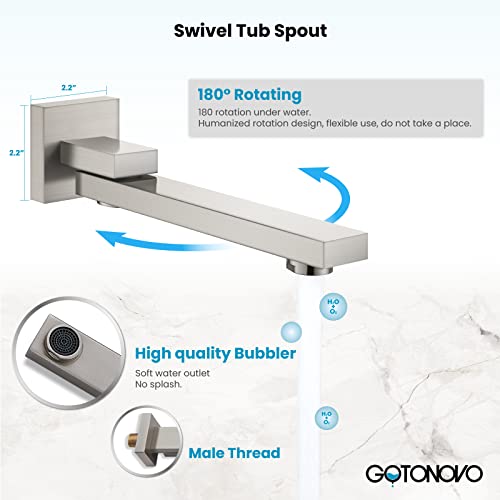 gotonovo 10" Rainfall Shower Head Shower Faucet Set Brushed Nickel Wall Mount Bathroom Shower System with Tub Spout Square High Pressure with Hand Sprayer Rough-In Valve