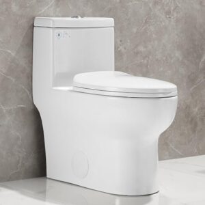 deervalley dv-1f026 ally dual flush elongated standard one piece toilet with comfortable seat height, soft close seat cover, high-efficiency supply, and white finish toilet bowl (white toilet)