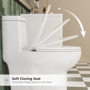 DeerValley DV-1F026 Ally Dual Flush Elongated Standard One Piece Toilet with Comfortable Seat Height, Soft Close Seat Cover, High-Efficiency Supply, and White Finish Toilet Bowl (White Toilet)