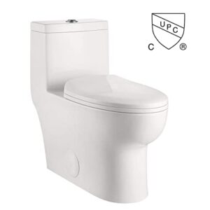 DeerValley DV-1F026 Ally Dual Flush Elongated Standard One Piece Toilet with Comfortable Seat Height, Soft Close Seat Cover, High-Efficiency Supply, and White Finish Toilet Bowl (White Toilet)