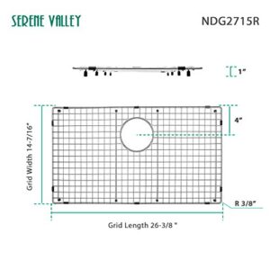 Serene Valley Sink Bottom Grid 26-3/8" X 14-7/16", Rear Drain with Corner Radius 3/8", Sink Protector NDG2715R