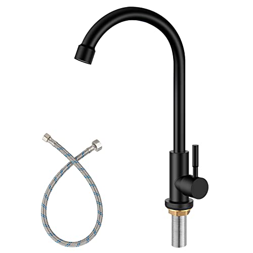 Aolemi Cold Water Only Kitchen Faucet Black 304 Stainless Steel Sink Faucet High Arc Faucet