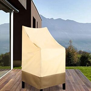 High Back Patio Chair Covers Waterproof Heavy Duty Stackable Outdoor Bar Stool Cover Beige Patio Furniture Covers Outside Lounge Deep Seat Covers, Lawn Chair Covers, High Back, Beige and Brown, 1 Pack