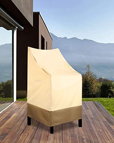 High Back Patio Chair Covers Waterproof Heavy Duty Stackable Outdoor Bar Stool Cover Beige Patio Furniture Covers Outside Lounge Deep Seat Covers, Lawn Chair Covers, High Back, Beige and Brown, 1 Pack