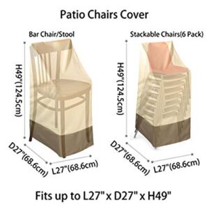 High Back Patio Chair Covers Waterproof Heavy Duty Stackable Outdoor Bar Stool Cover Beige Patio Furniture Covers Outside Lounge Deep Seat Covers, Lawn Chair Covers, High Back, Beige and Brown, 1 Pack