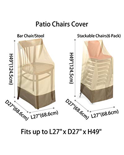 High Back Patio Chair Covers Waterproof Heavy Duty Stackable Outdoor Bar Stool Cover Beige Patio Furniture Covers Outside Lounge Deep Seat Covers, Lawn Chair Covers, High Back, Beige and Brown, 1 Pack