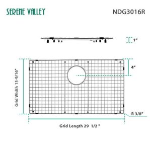 Serene Valley Sink Bottom Grid 29-1/2" X 15-9/16", Rear Drain with Corner Radius 3/8", Sink Protector NDG3016R