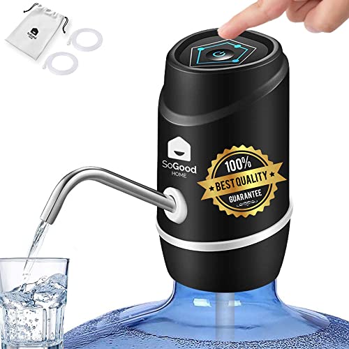 Water Dispenser 5 Gallon Pump by SoGood - Carrying Pouch for Camping - 2 Hoses - Water Jug Dispenser - BPA Free - Water Gallon Dispenser - Automatic - USB Charging - Ideal for Outdoor or Kitchen