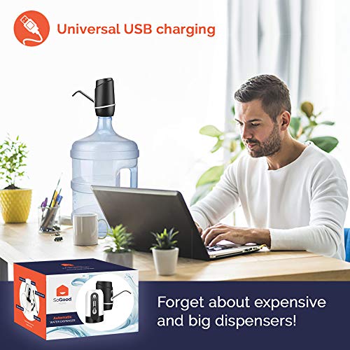 Water Dispenser 5 Gallon Pump by SoGood - Carrying Pouch for Camping - 2 Hoses - Water Jug Dispenser - BPA Free - Water Gallon Dispenser - Automatic - USB Charging - Ideal for Outdoor or Kitchen