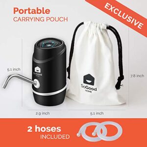 Water Dispenser 5 Gallon Pump by SoGood - Carrying Pouch for Camping - 2 Hoses - Water Jug Dispenser - BPA Free - Water Gallon Dispenser - Automatic - USB Charging - Ideal for Outdoor or Kitchen