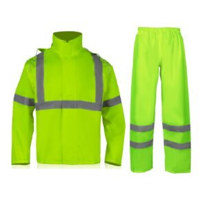 vendace hi vis reflective rain jacket suit and pants for men waterproof class 3 high visibility safety rain gear raincoat(l/xl)