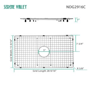 Serene Valley Sink Bottom Grid 28-9/16" X 15-9/16", Centered Drain with Corner Radius 3/8", Sink Protector NDG2916C