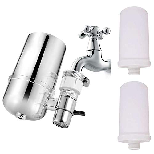 Faucet Water Filter, Stainless Steel Water Purifier with ACF Filter Element, Reduce Chlorine Speedy Flow-Double Outlet Faucet Filtration Design to Improve Hard Wate rFor Faucets-Fits Standard Faucets