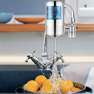 Faucet Water Filter, Stainless Steel Water Purifier with ACF Filter Element, Reduce Chlorine Speedy Flow-Double Outlet Faucet Filtration Design to Improve Hard Wate rFor Faucets-Fits Standard Faucets