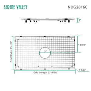 Serene Valley Sink Bottom Grid 27-9/16" X 15-1/2", Centered Drain with Corner Radius 3/8", Sink Protector NDG2816C