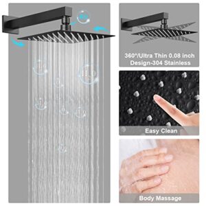STARBATH Matte Black Shower System with Rain Shower and Handheld Shower Head, 12 Inch Wall Mounted Shower Faucet Rough-in Mixer Valve and Trim Included Shower Combo Set (/ with Body Jets)
