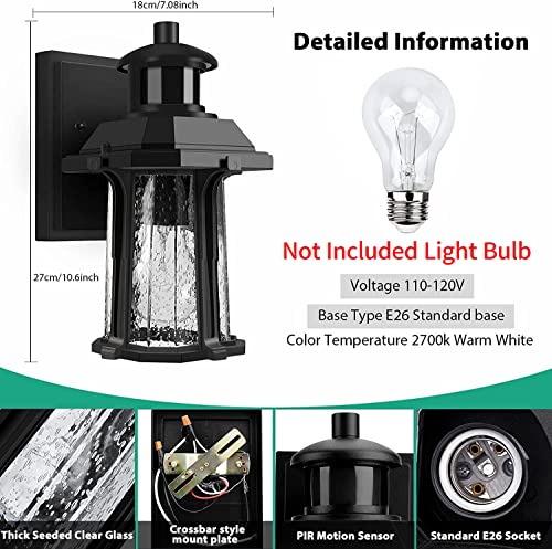 Motion Sensor Outdoor Lights, 3 Lighting Modes Porch Lights Fixture for House, Dusk to Dawn Exterior Wall Lights, Waterproof Aluminum Anti-Rust Lantern for Entryway, Bulb Not Included