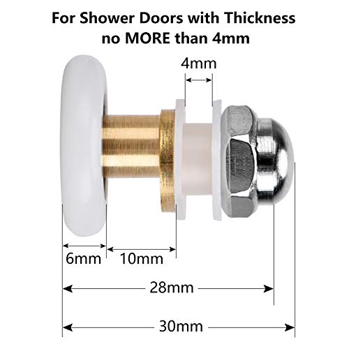 Queta 6PCS x Shower Door Rollers,Roller Diameter 25mm for The Bathroom Glass Sliding Door Pulleys/Runners/Wheels,Strong Load-Bearing Capacity, Ultra-Quiet Shower Glass Door Rollers Replacement