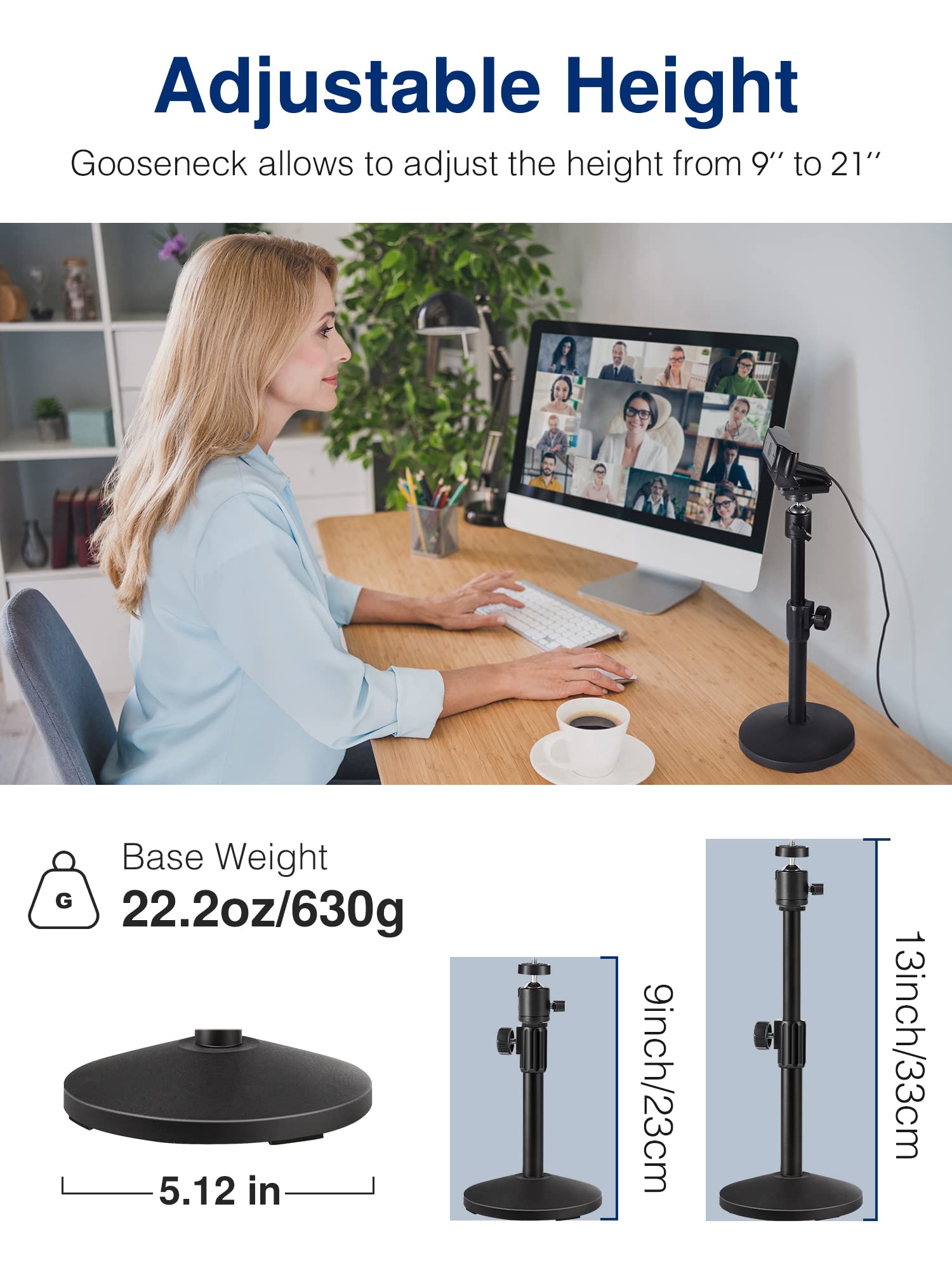Puroma Webcam Stand Goose-Neck Mount Stand Upgraded Desktop Stand for Logitech Webcam C922 C930e C920S C920 C615 and Other Webcam with 1/4" Thread