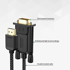 FEMORO HDMI to VGA Cable 6 Feet Male to Male Braided Cord 1080P@60Hz for Monitor, Computer, Desktop, Laptop, PC, Projector, HDTV, Game and More