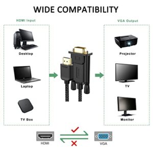 FEMORO HDMI to VGA Cable 6 Feet Male to Male Braided Cord 1080P@60Hz for Monitor, Computer, Desktop, Laptop, PC, Projector, HDTV, Game and More