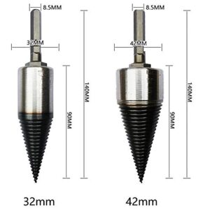 32/42mm Wood Splitting Drill Bit, Black Carbon Steel Hex Shank Screw Splitting Cone Twist Firewood Drill Bit, for Family, Outdoor, Camping, Farm (42mm)