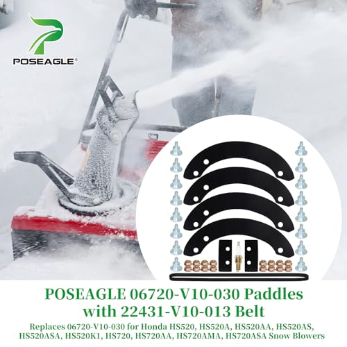 POSEAGLE 06720-V10-020 Auger Rubber Kit with 22431-V10-013 Ribbed V-Belt Replaces Honda HS520 Paddles, Honda HS520 Paddle Kit, Honda HS720 Paddles for Honda HS520, HS720, 20 inch Snow Blowers