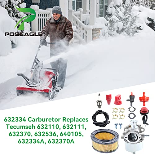 POSEAGLE 632334A Carburetor Replaces Tecumseh 632334A, 632110, 632111, 632334, 632370, 632536, 640105, 632370A for Tecumseh M70, HM80, HM100, OH358SA, OHSK110, OHSK120, OHSK125, OHSK130 Snow Engines