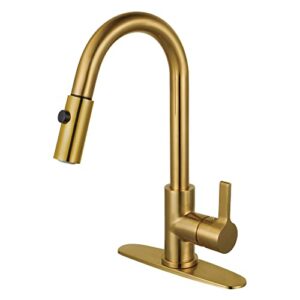 kingston brass ls8783ctl continental pull-down sprayer kitchen faucet, brushed brass