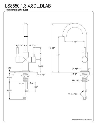 Kingston Brass LS8553DL Concord Bar Faucet, Brushed Brass,5.88 x 5.13 x 12.38