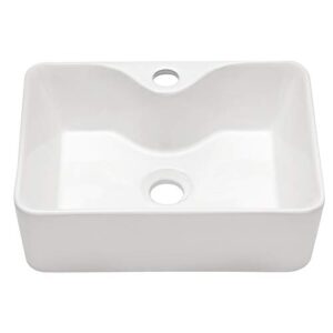 lordear bathroom vessel sink 16"x12" rectangle sink above counter white porcelain ceramic modern vanity sink art basin with faucet hole, sink for bathroom
