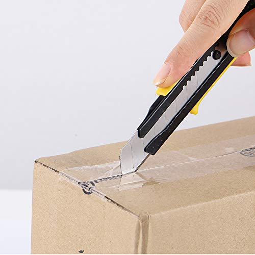 DOWELL Box Cutter Utility Knife Retractable Snap Off Blades Hobby Knife 3 Pack for Cutting Cardboard Boxes Leather (Yellow)