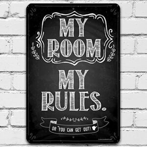 my room my rules - metal sign - cute decor for teen room aesthetic, stuff for college dorm room essentials - cheap gift under $20 (8" x 12")