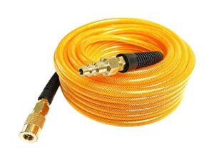 sanfu (pu) polyurethane reinforced 1/4”id(6.3 x 9.8mm) x 100ft, air hose with 1/4-inch swivel solid brass quick coupler and plug, transparent orange(100’)