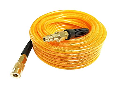 SANFU (PU) Polyurethane Reinforced 1/4”ID(6.3 x 9.8mm) x 100ft, Air Hose with 1/4-Inch Swivel Solid Brass Quick Coupler and Plug, Transparent Orange(100’)