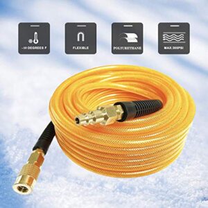 SANFU (PU) Polyurethane Reinforced 1/4”ID(6.3 x 9.8mm) x 100ft, Air Hose with 1/4-Inch Swivel Solid Brass Quick Coupler and Plug, Transparent Orange(100’)