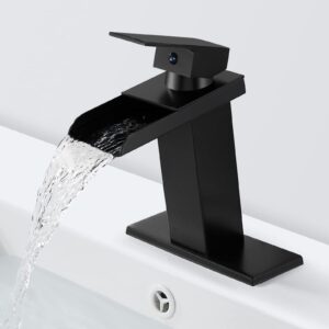solepearl matte black waterfall bathroom faucet, solid brass, 4 inch, single handle, 1 or 3 hole, elegant matte black finish, wide mouth spout, easy installation, great service