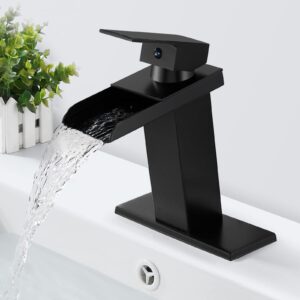 Solepearl Matte Black Waterfall Bathroom Faucet, Solid Brass, 4 Inch, Single Handle, 1 or 3 Hole, Elegant Matte Black Finish, Wide Mouth Spout, Easy Installation, Great Service