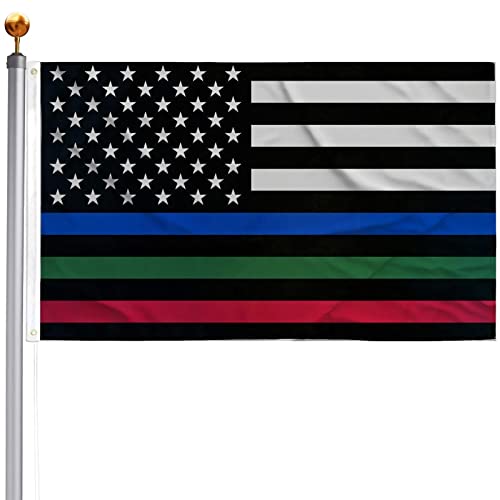 Thin Blue Red Green Line American Flag 3x5 Outdoor- Police Firefighter Military American Flags- USA Flag Support Fire Military Law Enforcement Officers