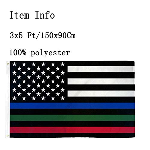 Thin Blue Red Green Line American Flag 3x5 Outdoor- Police Firefighter Military American Flags- USA Flag Support Fire Military Law Enforcement Officers