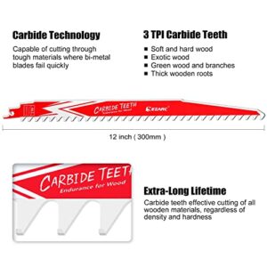 EZARC Carbide Reciprocating Saw Blade R1243HM Endurance for Hard Wood 12-Inch 3TPI, 3-Pack